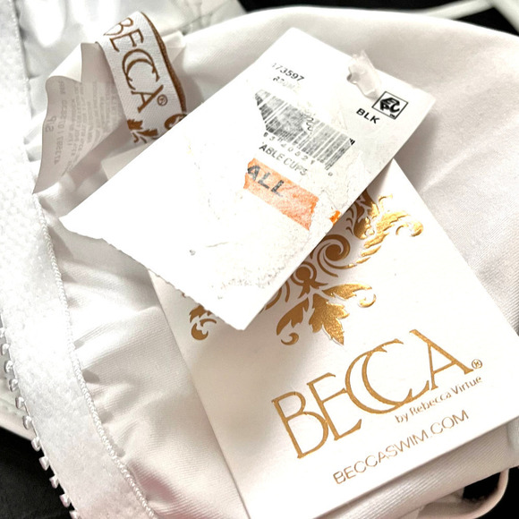 Becca NWT On the Edge Faux-Wrap Tankini Top Black White Trim Small - Picture 4 of 8